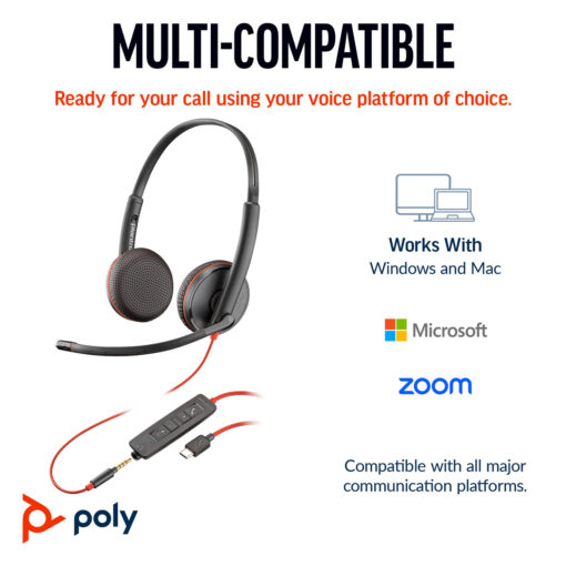 headset poly blackwire 3225 stereo usb-c có adapter usb-c