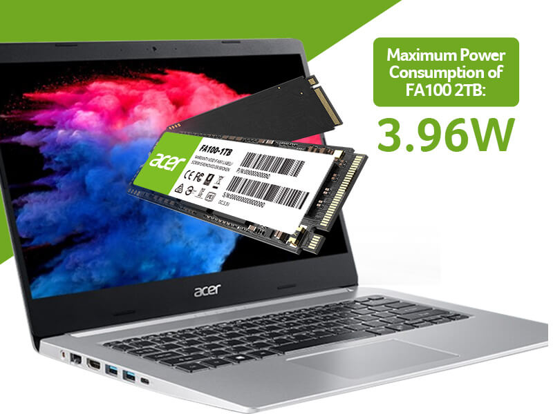 SSD Acer FA100 NVMe PCIe tiêu thụ điện năng thấp