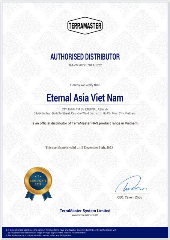chứng nhận phà phân phối terramaster - eternal asia vietnam