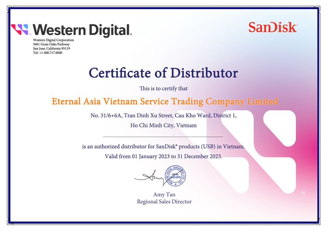 chứng nhận nhà phân phối western digital và sandisk chính hãng tại việt nam