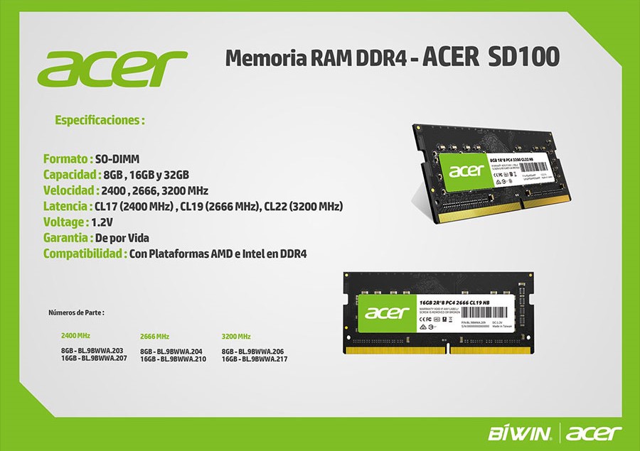 thông tin Ram Desktop Acer SD100 2400MHz