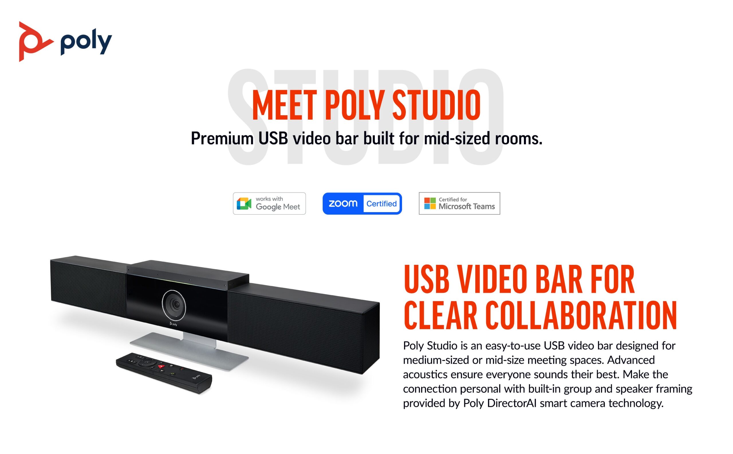 camera tích hợp poly studio usb video bar dành cho phòng trung bình