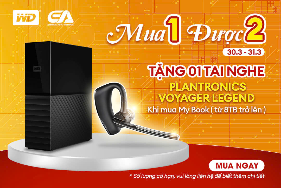chương trình khuyến mãi mua wd my book 8tb trở lên, tặng tai nghe plantronics