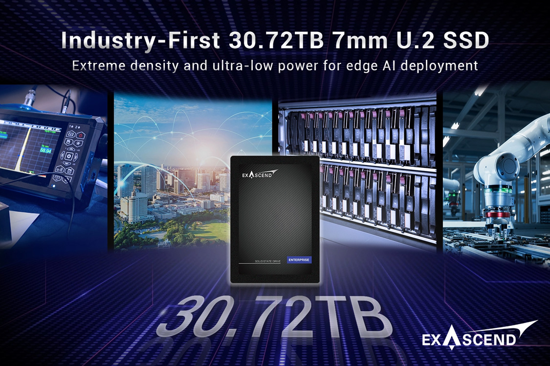 exascend công bố ổ cứng ssd u.2 7mm đầu tiên trong ngành đạt dung lượng lên đến 30.72tb
